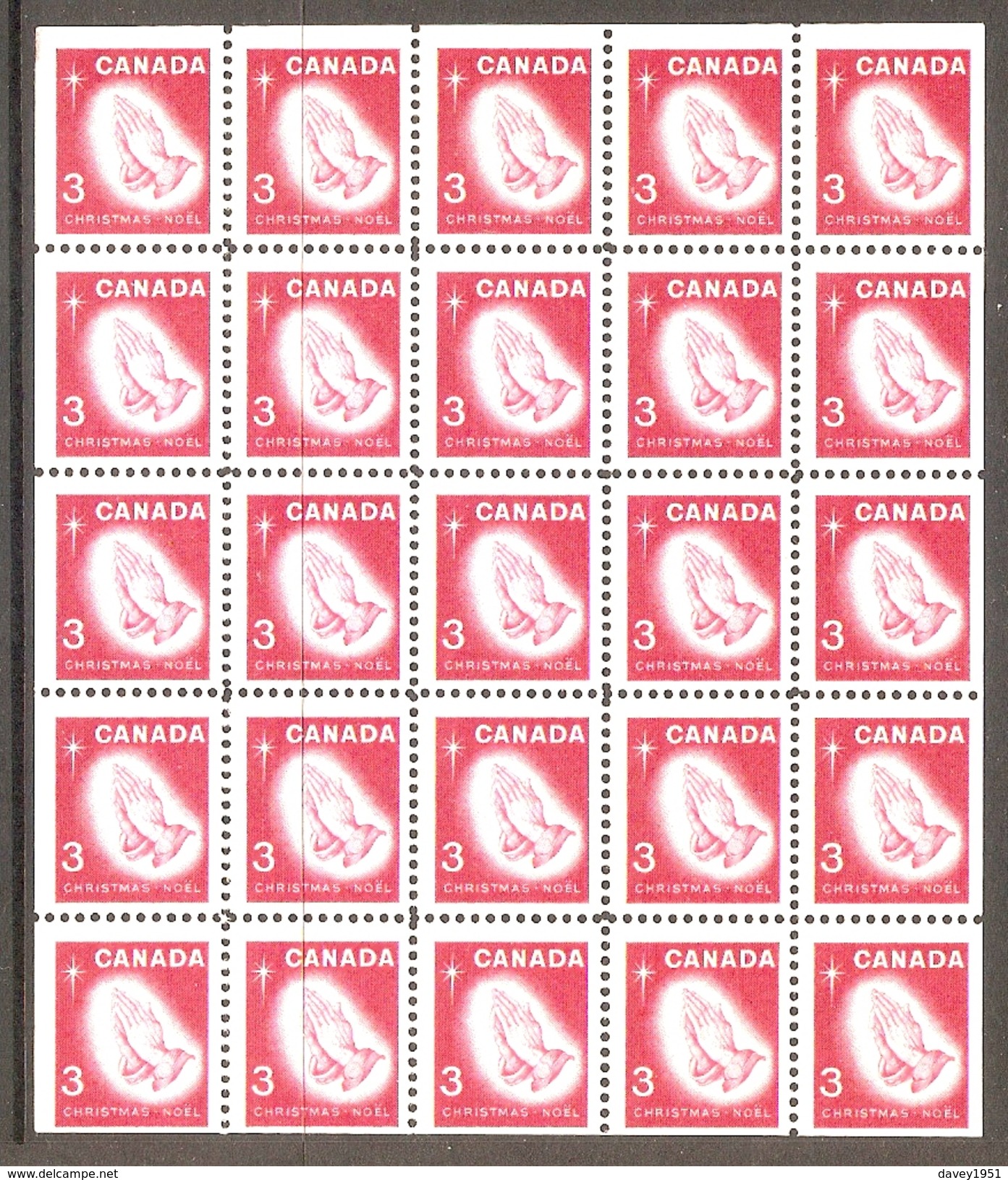 003563 Canada 1966 Xmas 3c MNH Pane Of 25 - Blocks & Sheetlets