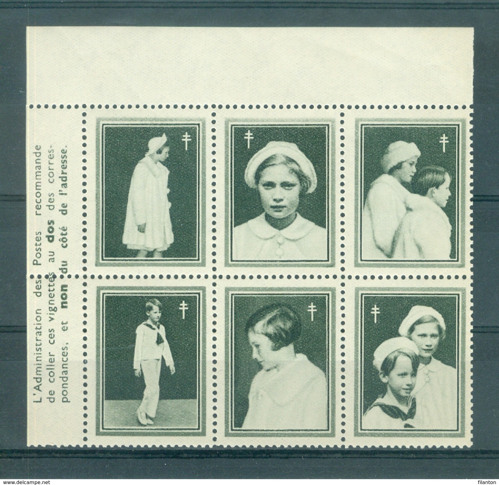 BELGIE - VIGNETTEN Antitering 1939 - Koningskinderen - Blok Van 6 Zegels - MNH** - Erinnofilia [E]