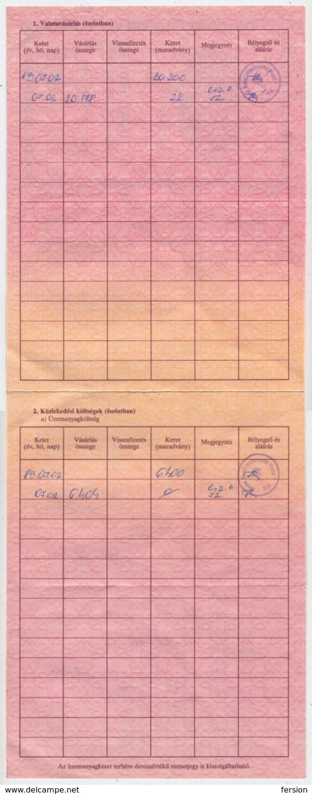 1989 Hungary - Foreign Money Currency Exchange Document - VALUTALAP - Unclassified