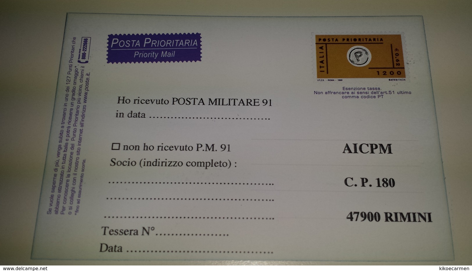 è PARTITA POSTA PRIORITARIA 1999 Cartolina Postale £ L. 1200 Intero Cartolina Postale Nuova Nuovo - Interi Postali