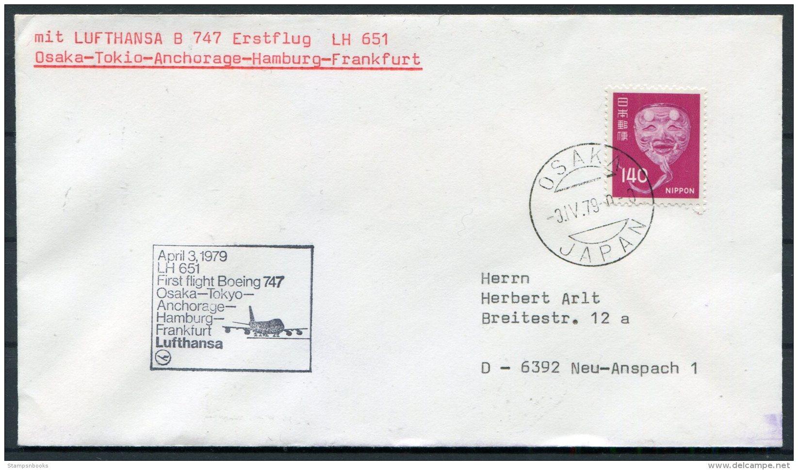 1979 Japan Germany First Flight Cover. Osaka - Frankfurt - Luftpost