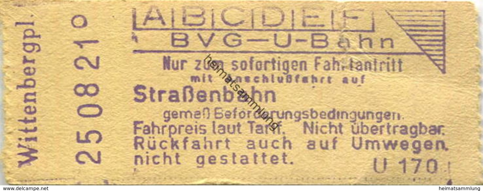 Deutschland - Berlin - BVG - U-Bahn - Fahrschein Mit Anschlussfahrt Auf Der Strassenbahn - Wittenbergplatz - Europa