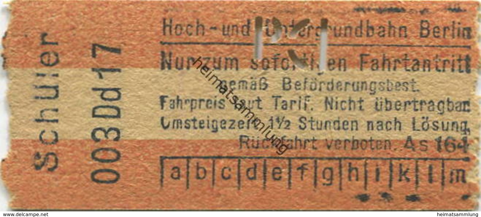 Deutschland - Berlin - Hoch- Und Untergrundbahn Berlin - Schüler-Fahrkarte - Europa