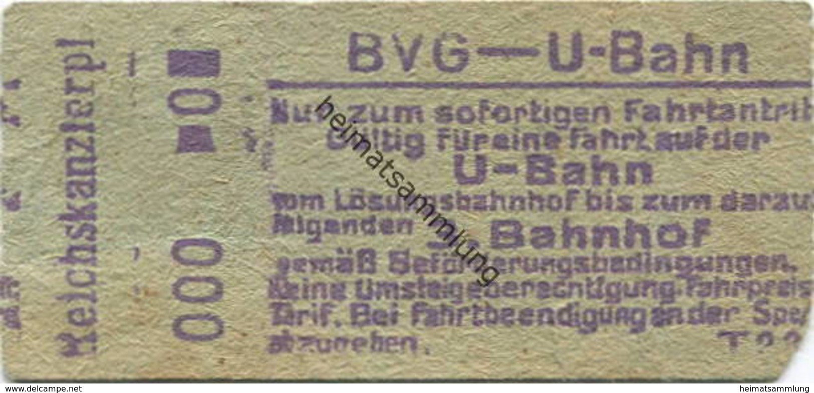 Deutschland - Berlin - BVG - U-Bahn - Fahrschein Ca. 1946 - Gültig Für Eine Fahrt Auf Der U-Bahn Bis Zum Darauffolgenden - Europa