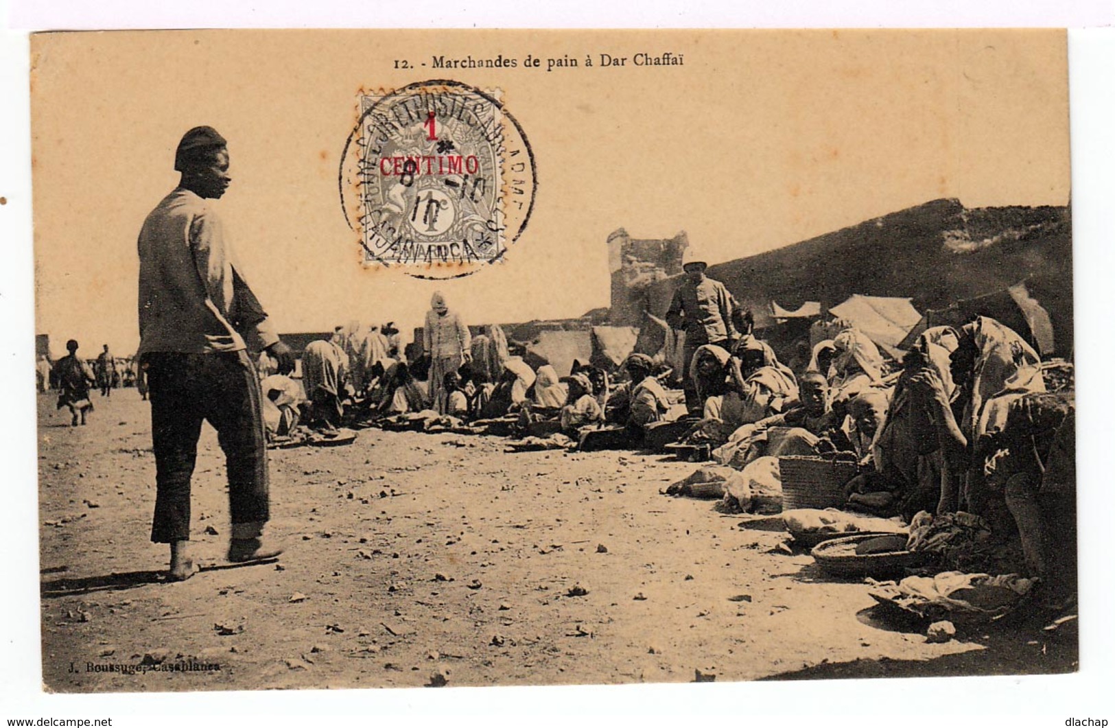 Sur CPA Maroc Type Blanc Surchargé 1 Centimo Cachet Casablanca Trésorerie Et Postes Aus Armées 1910. (1476) - Storia Postale