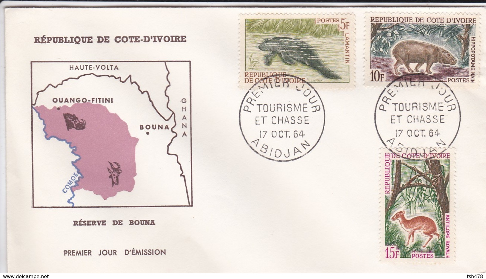 ABIDJAN--17 Cot. 1964---premier Jour Tourisme Et Chasse--réserve De Bouna--enveloppe ----voir 2 Scans - Côte D'Ivoire (1960-...)