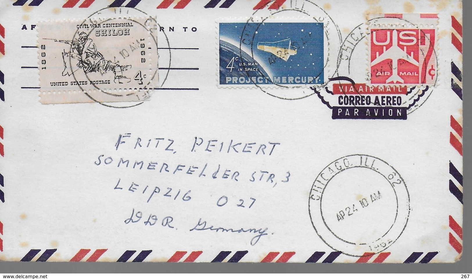 USA  Lettre Espace Mercury Guerre Civil - North  America