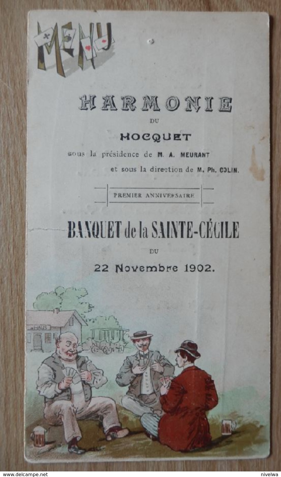 LA LOUVIERE - TB Menu De L'Harmonie Du Hocquet 1902 - TRES RARE - Jeu De Cartes - Menus