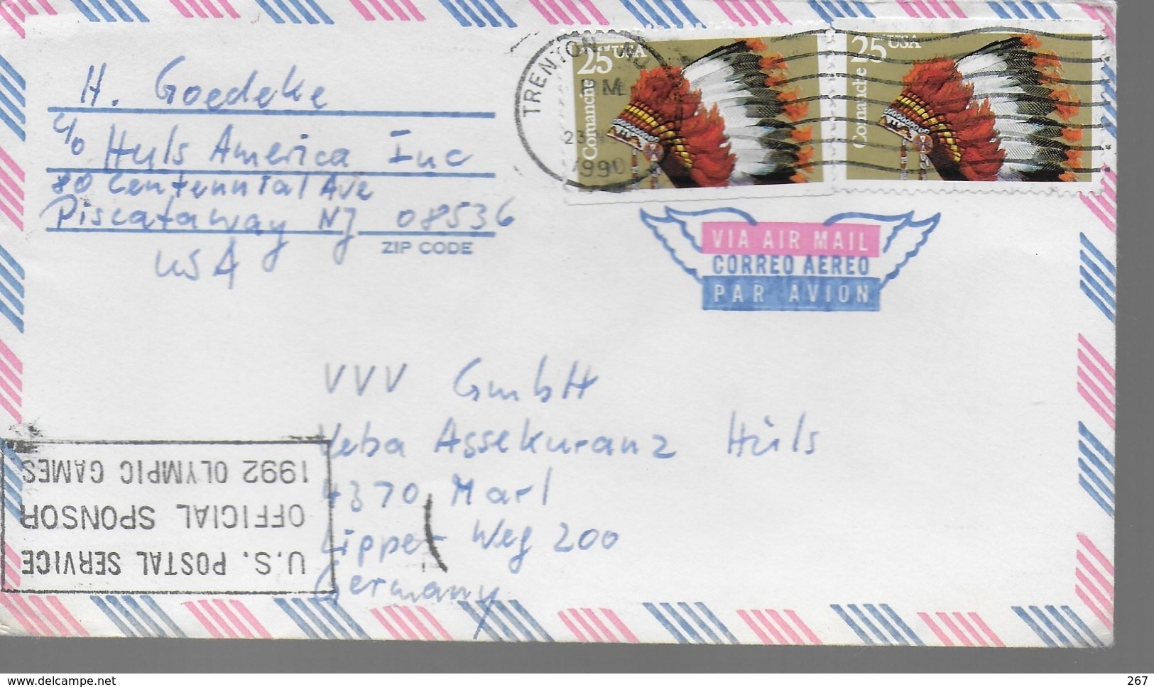 USA  Lettre Coiffe Indiens - Indianer