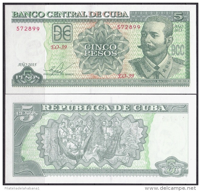 2015-BK-16 CUBA 2015. 5$ ANTONIO MACEO. UNC. - Cuba