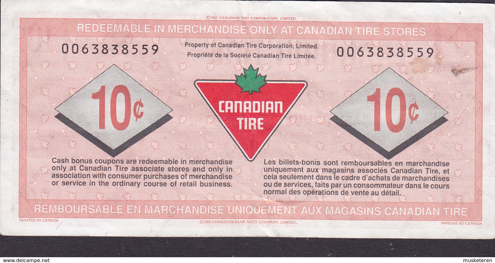 Canada Canadian Tire  - 10 CENTS Cash Bonus - Billet - Boni - 0063838559 (2 Scans) - Kanada