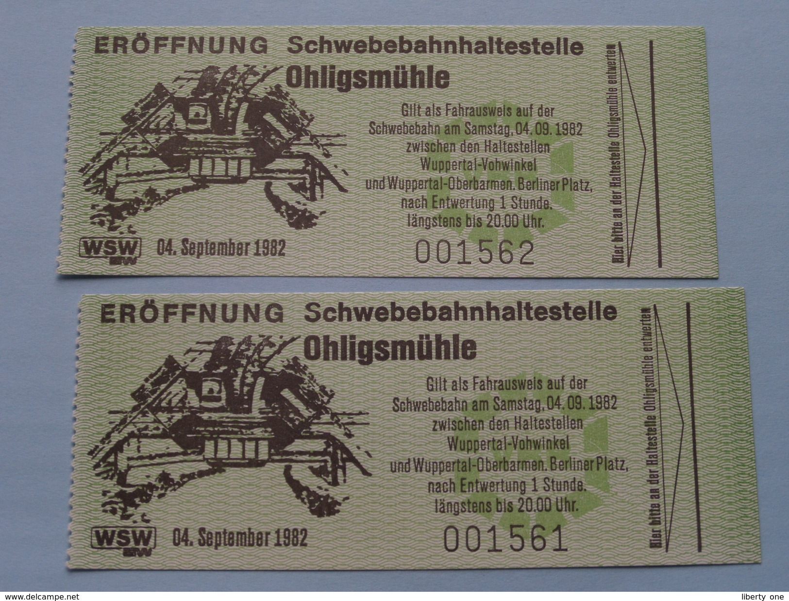 ERÖFFNUNG Schwebebahnhaltestelle OHLIGSMÜHLE 04 Sept 1982 / 2 Ticket ( Voir Photo Pour Detail )! - Europe