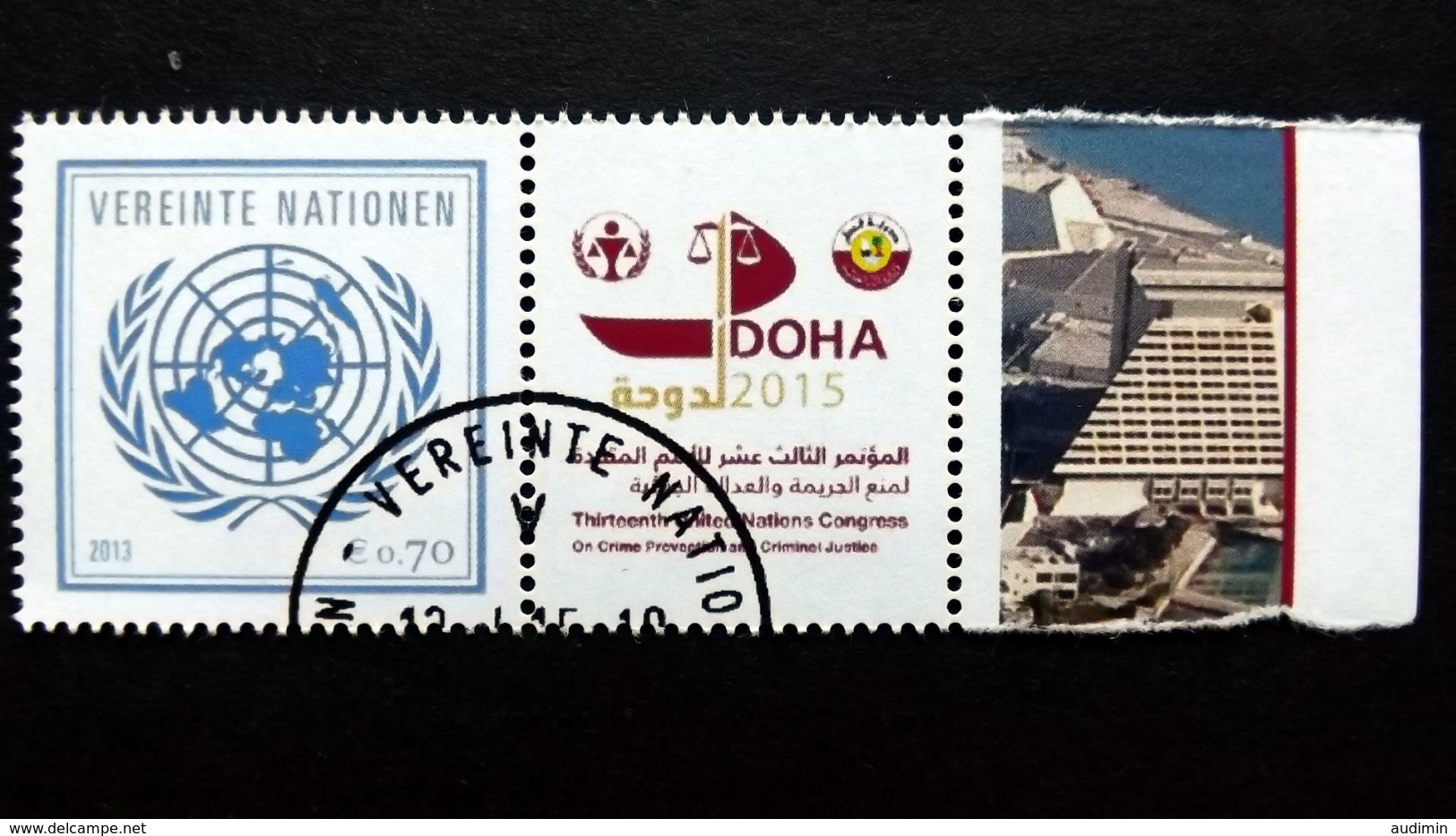 UNO-Wien 797 Oo/used, Grußmarke: Internationale Briefmarkenmesse, Sindelfingen. DOHA - Ongebruikt