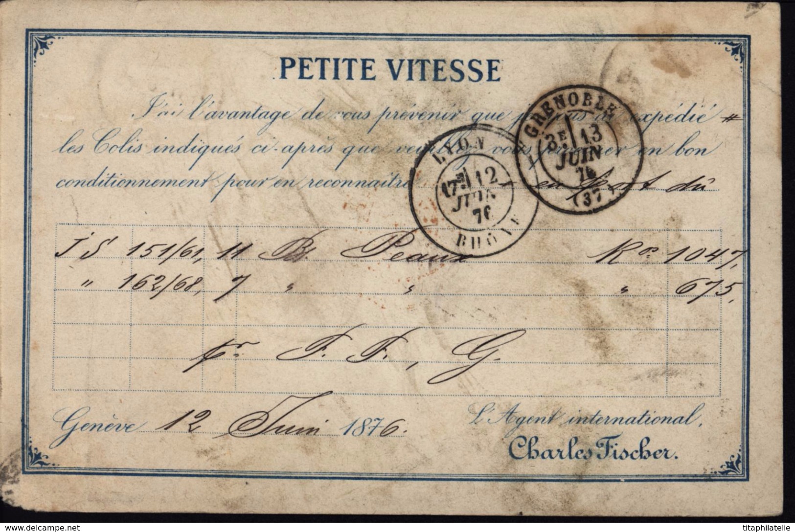 Carte Correspondance Agence Transports Internationaux Charles Fischer Genève YT 43 Helvetia Suisse Ambulant Mont Cenis - Lettres & Documents