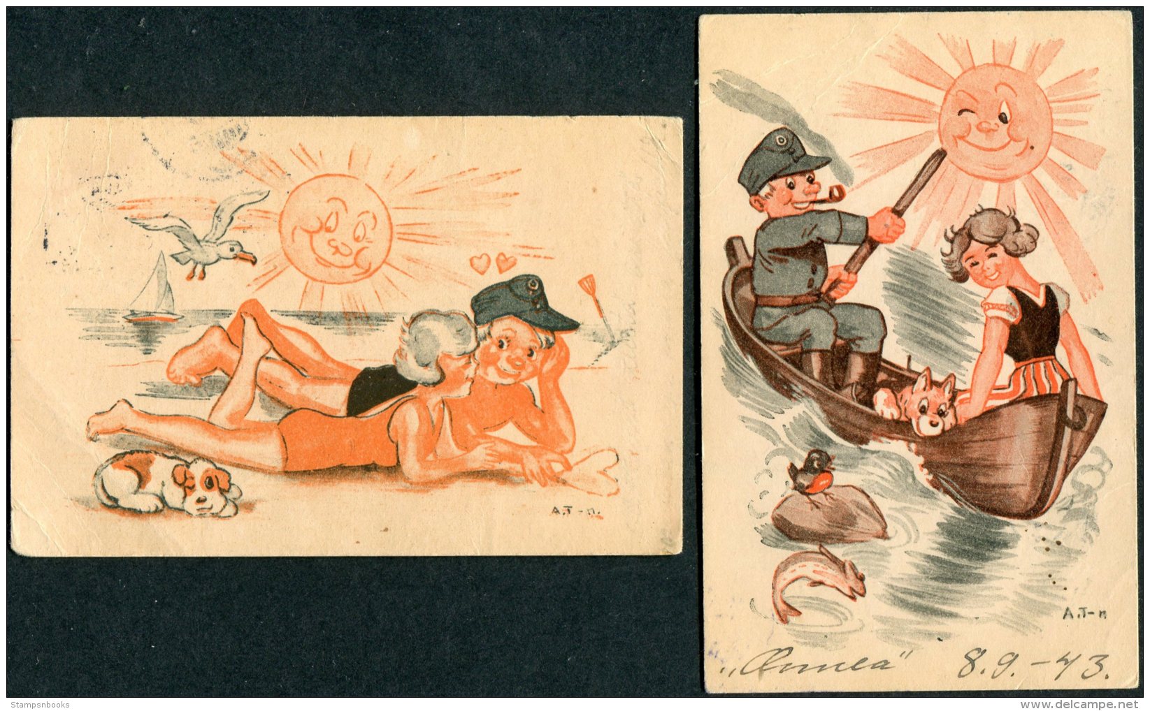 WW2 Finland 4 X Kenttapostia Military Comic Postcards - Covers & Documents