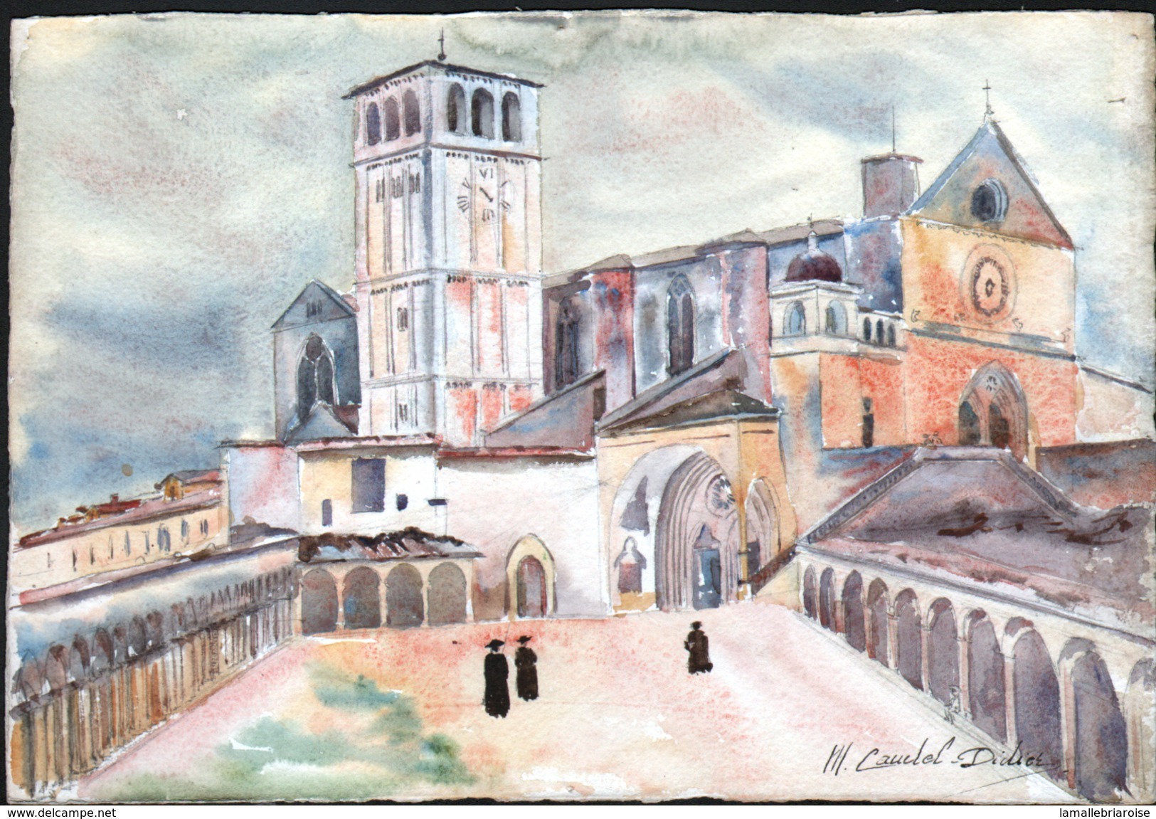 AQUARELLE 193 X 280 Mm, ARTISTE: MATHILDE CAUDEL DIDIER ( BENEZIT ), SAINT FRANCOIS D'ASSISE, 1904 - Aquarelles