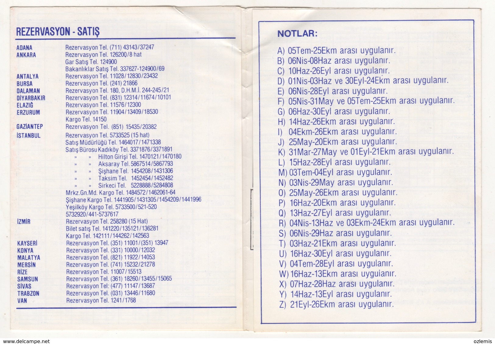 TURQUIE,TURKEI TURKEY, TURKISH AIRLINES 1985  SUMMER TIMETABLE - Horarios