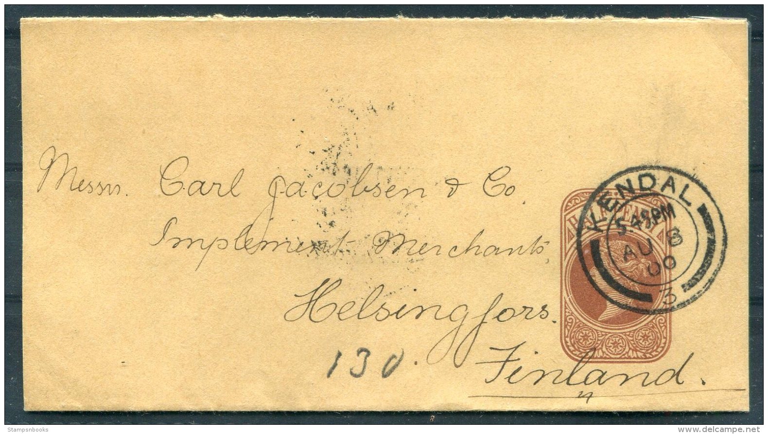 1900 GB QV Stationery Newspaper Wrapper. Ricjhardson &amp; Co. Coopers Kendal - Helsingfors, Finland - Briefe U. Dokumente
