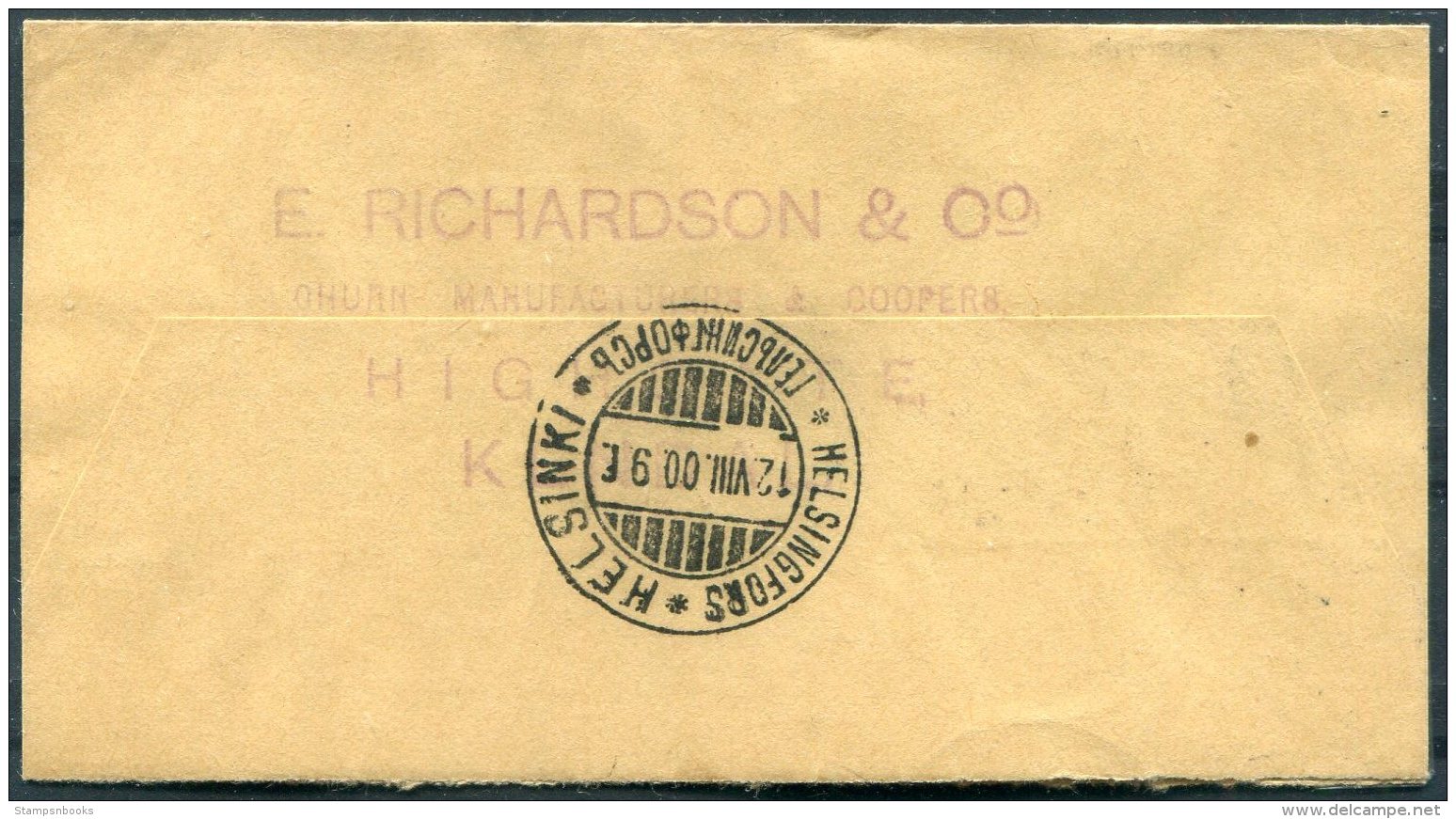 1900 GB QV Stationery Newspaper Wrapper. Ricjhardson &amp; Co. Coopers Kendal - Helsingfors, Finland - Briefe U. Dokumente