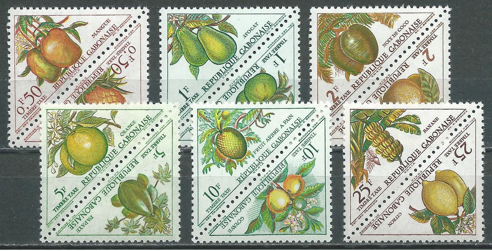 Gabon Timbres-taxe YT N°34/45 Fruits Neuf/charnière * - Gabón (1960-...)