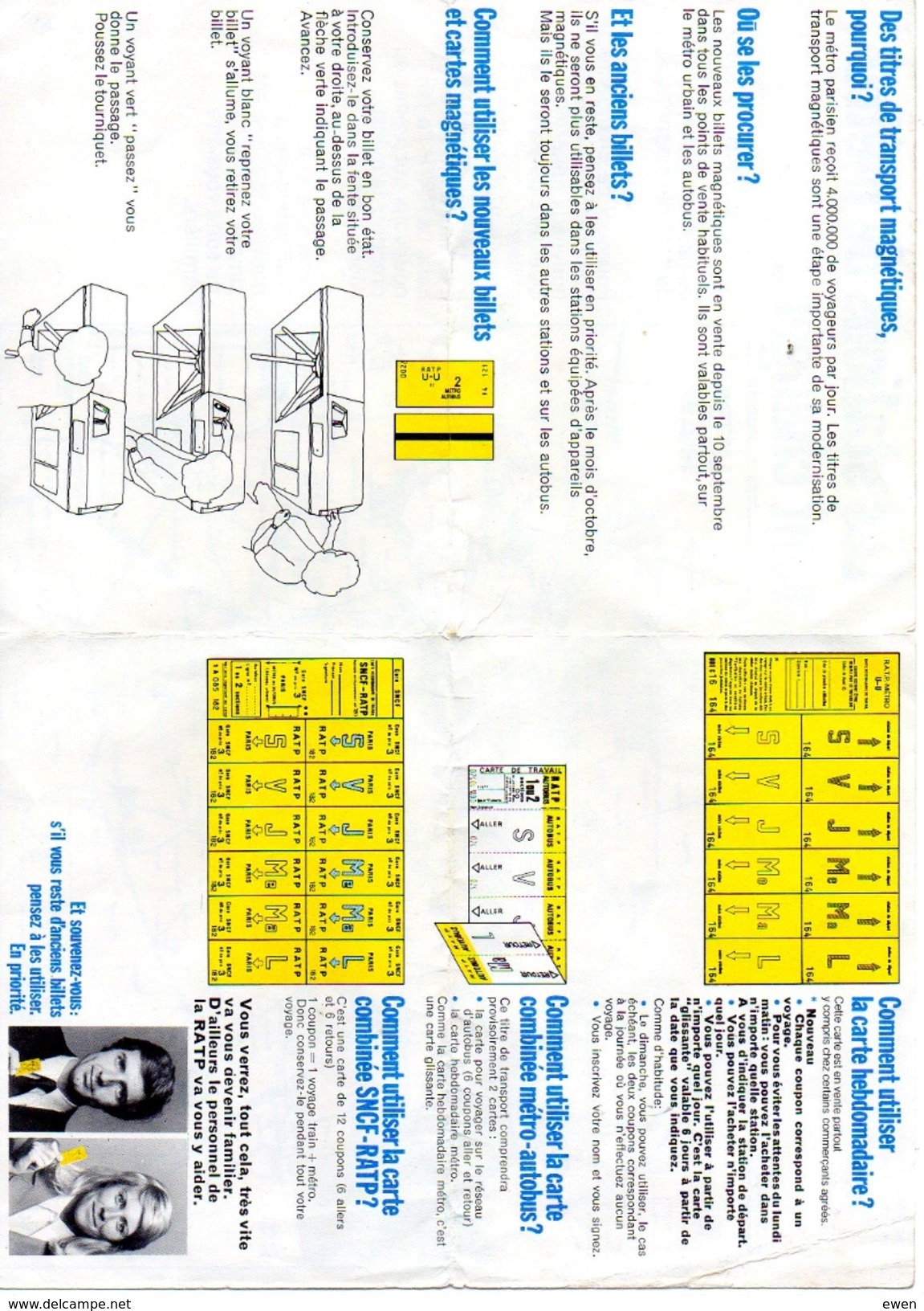 Plan Métro Parisien 1973. Au Verso Nouveaux Titres De Transport Magnétiques Avec Coupons Hebdomadaires. - Europa