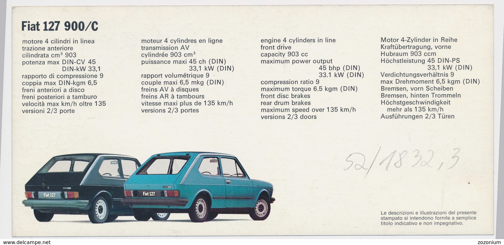 FIAT 127 900 C  Old Photo Card - Cars