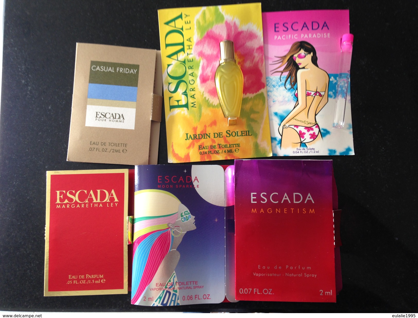 6 Echantillons  ESCADA Causual Friday, Jardin De Soleil, Margaretha Ley, Magnetism, Moon Sparkle, Pacific Paradise - Muestras De Perfumes (testers)