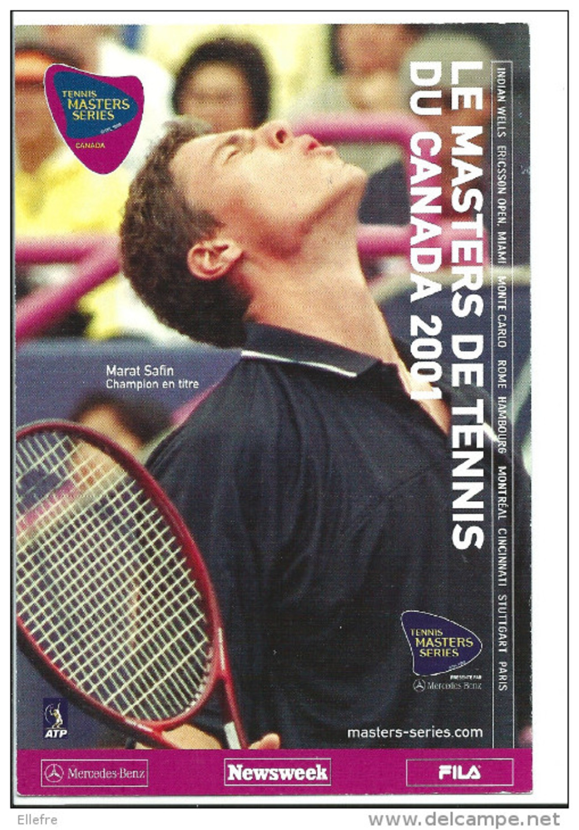 MARAT SAFIN - Master De Tennis Du Canada 2001 - Calendrier Des Compétitions Au Dos - Sonstige & Ohne Zuordnung