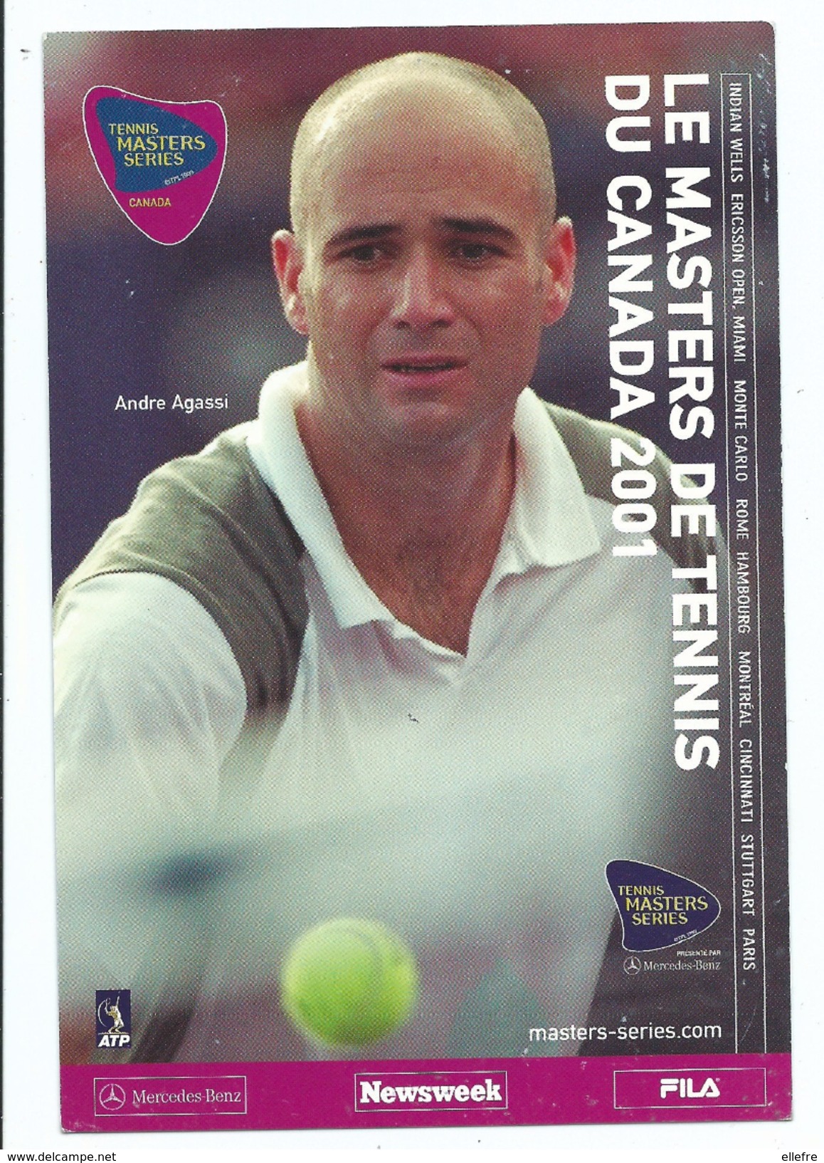 ANDRE AGASSI - Master De Tennis Du Canada 2001 - Calendrier Des Compétitions Au Dos - Altri & Non Classificati