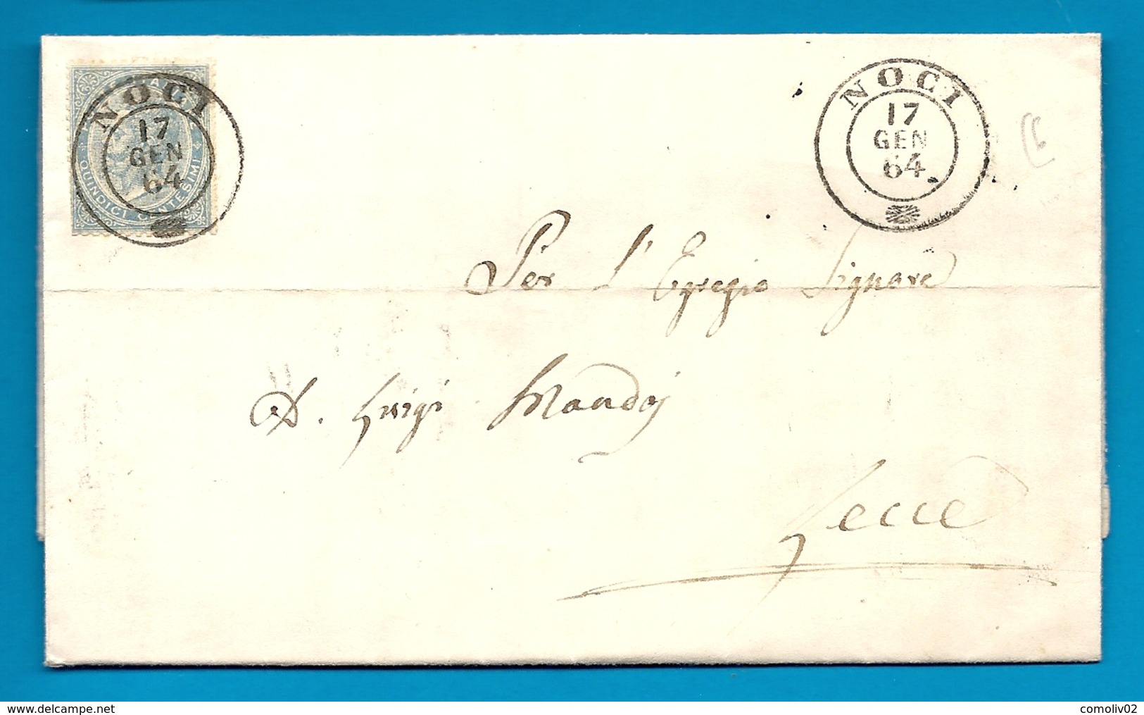 ITALIE - YT#17 S/lettre De NOCI Pour LECCE (Pouilles) -1864 - Marcophilie