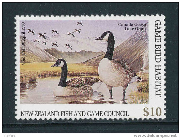 NOUVELLE-ZELANDE - 1999 - NEUF** MNH - Timbre De Permis De Chasse  - Oiseaux - Abarten Und Kuriositäten