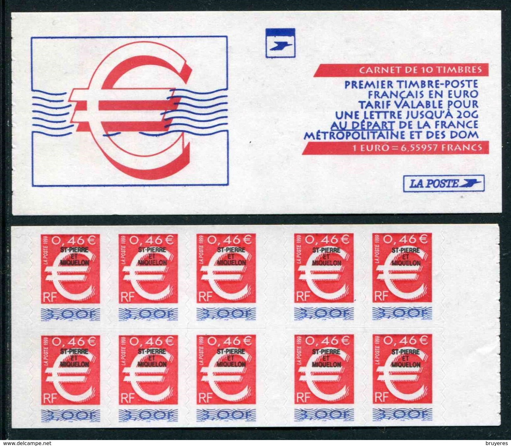 Carnet De 1999 De 10 Timbres "type EURO Surchargé" Avec Couvert. Blanche "Premier Timbre-Poste Français En Euro" - Carnets