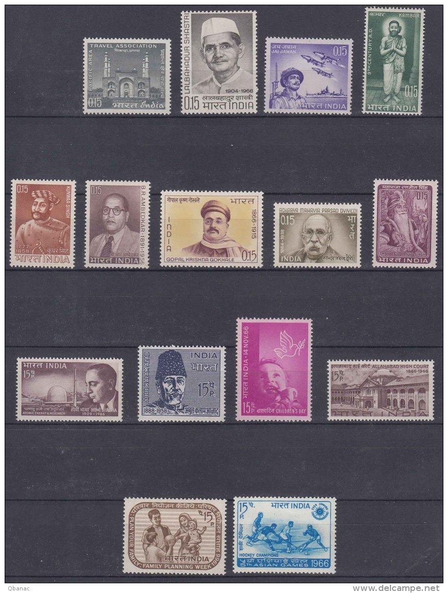 India 1966 Complete Year Except One Stamp, Mint Never Hinged - Unused Stamps