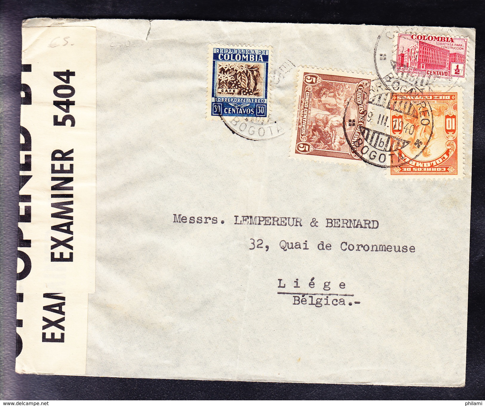 LETTRE COLOMBIE Vers BELGIQUE, CENSUREE, 29.03.1940 . (6AL486) - Colombie