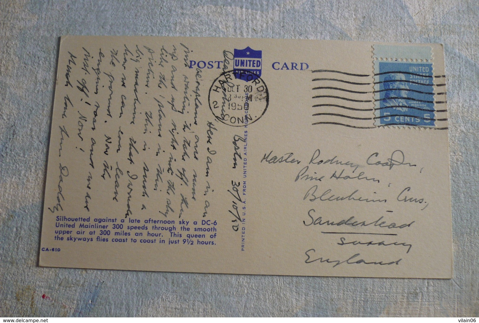 AIRLINE ISSUE / CARTE COMPAGNIE     DC 6  UNITED - 1946-....: Moderne