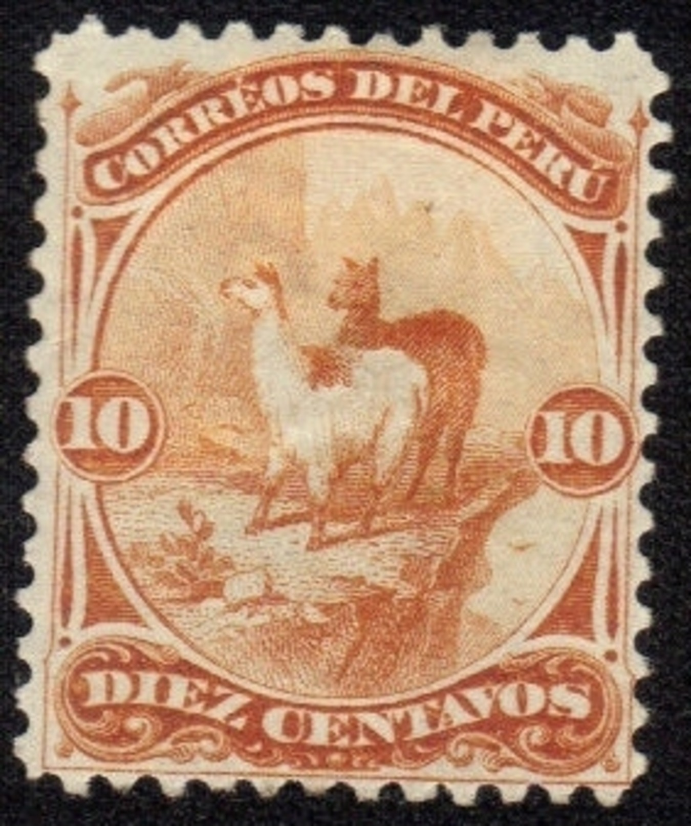 1866 Peru 10c Diez Centavos "Llamas" Mint-Hinged Vermilion Very Fine - Peru