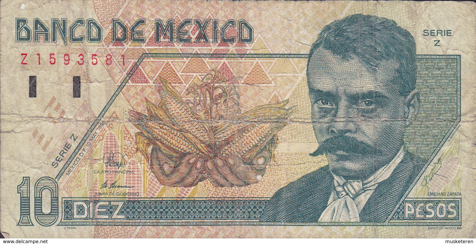 Mexico - 10 PESOS Emiliano Zapata Serie Z No. 159381 (2 Scans) - Mexiko