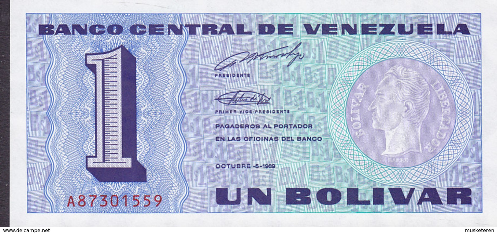 Venezuela - 1 BOLIVAR (5-10-1989) A87301559 Mint Condition ** (2 Scans) - Venezuela