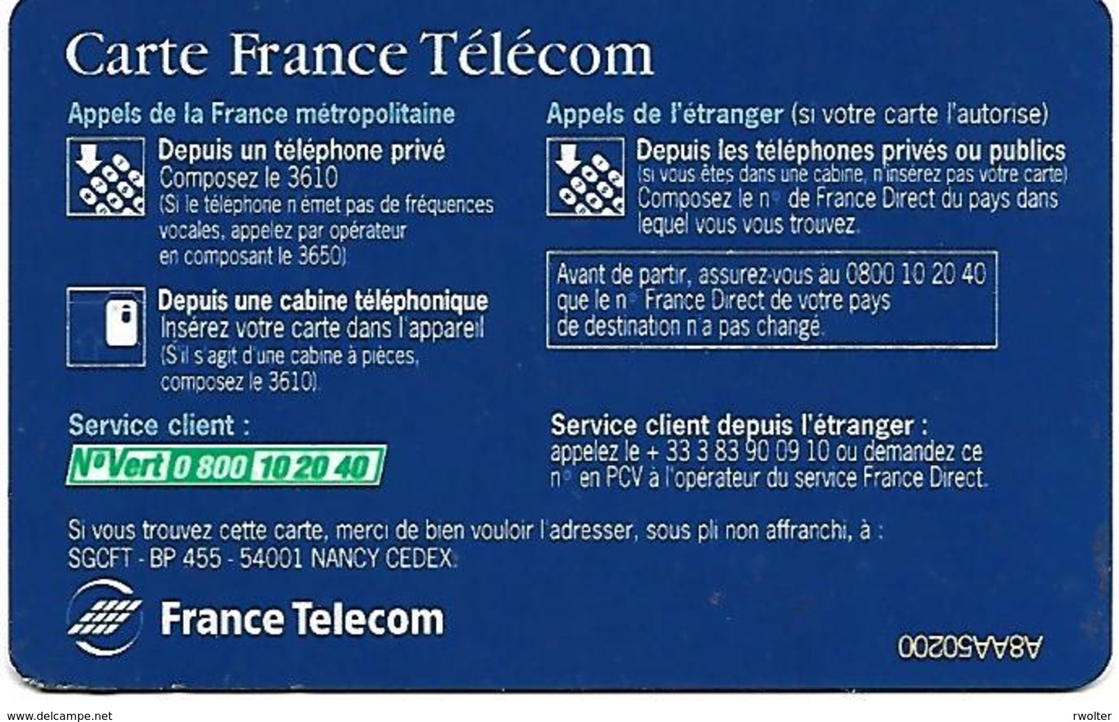 @+ Carte France Telecom Nominative - Chip SOL C - Without Date -  Cartes Pastel   