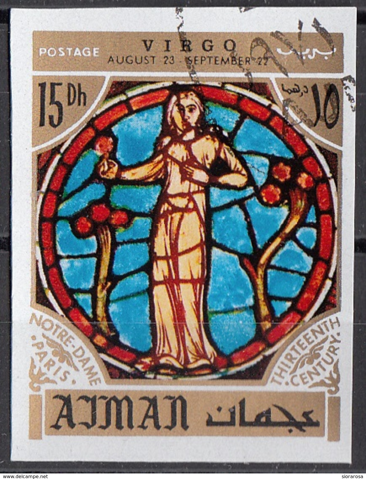 774 Ajman 1971 Segni Zodiaco Virgo Vergine - Stainled Glass Window Vetrata Notre Dame Imperf. Zodiac - Astrologia