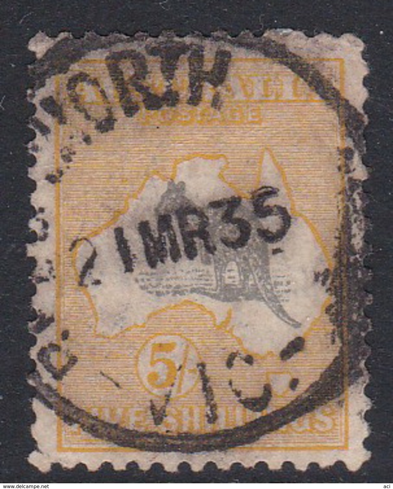 Australia SG 111 1929-30 Kangaroos Multiple Watermark Five Shilling Grey And Yellow Used - Used Stamps