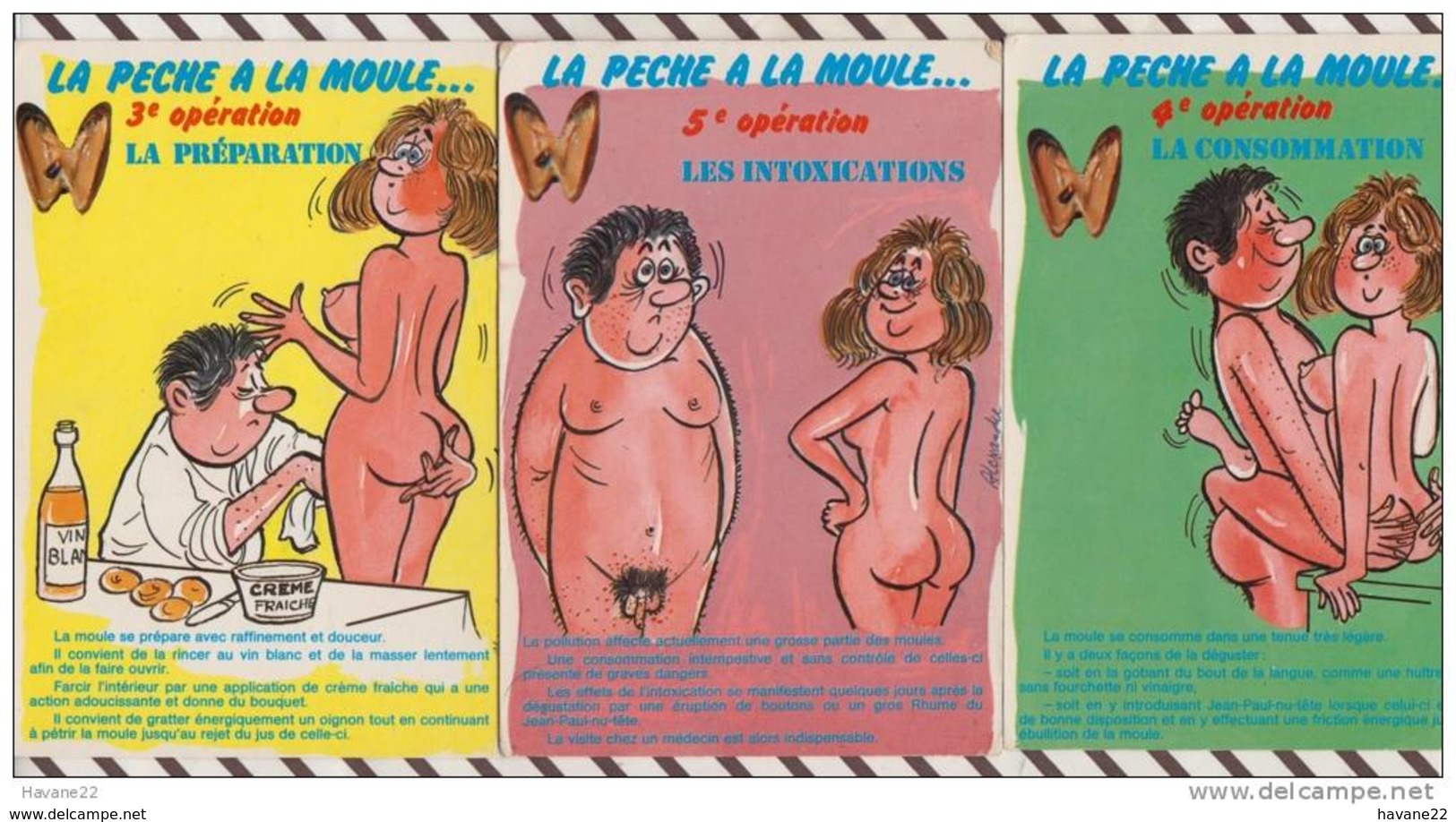 2X2852 HUMOUR ALEXANDRE Lot De 3 Cartes LA PECHE A LA MOULE - Humour