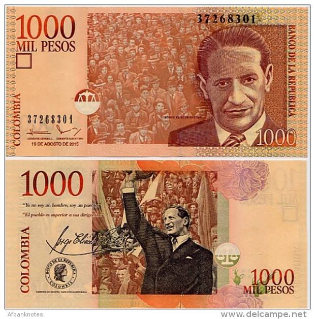 COLOMBIA        1000 Pesos        P-456       19.8.2015       UNC - Kolumbien