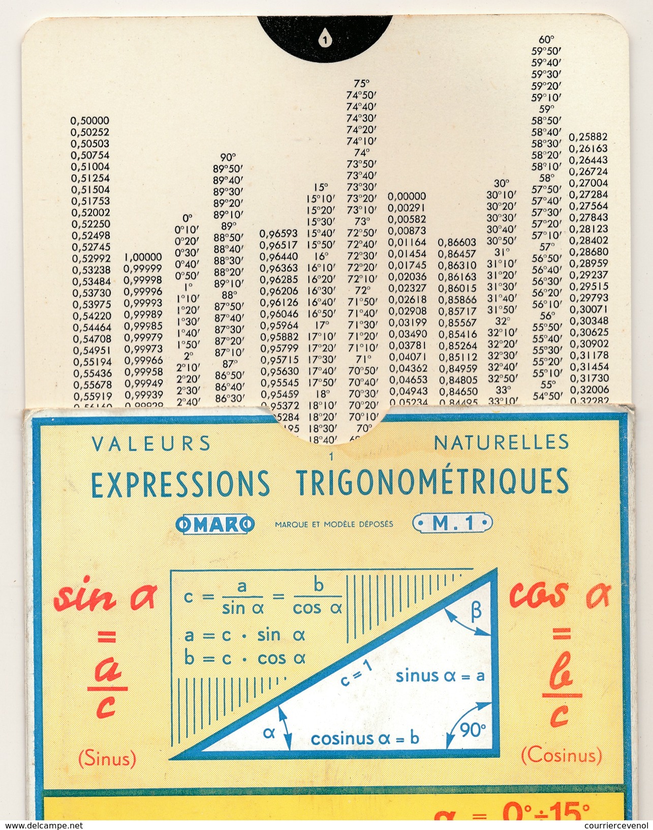 Ancienne Règle à Calcul OMARO - Expressions Trigonométriques - 1935 - Autres & Non Classés