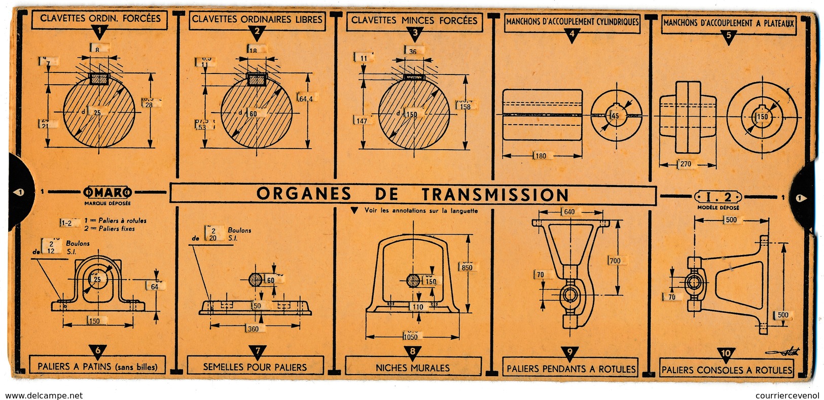 Ancienne Abaque De Calcul OMARO - Chaises En Bout, Consoles, Poulies Organes De Transmission - Copyright 1936 - Sonstige & Ohne Zuordnung