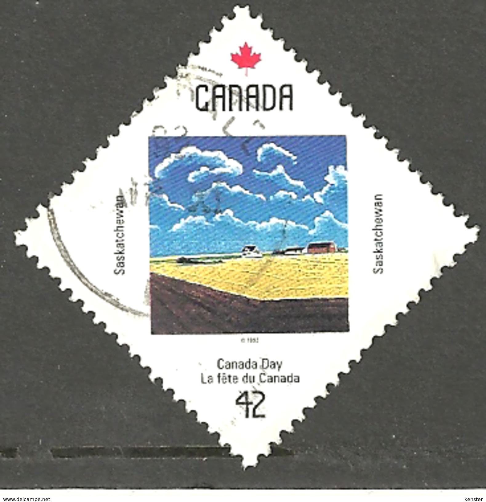 Sc. # 1425 Canada Day, Saskatchewan Single Used 1992 K074 - Used Stamps