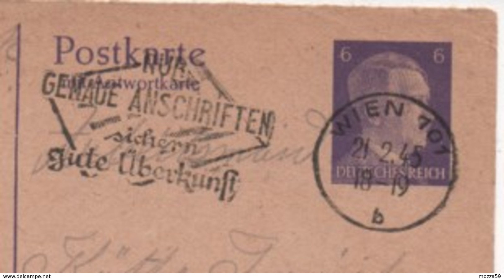 Germany 1945, Wien (occupied Austria) Postcard To R.A.D.  Schaffa, Sudetenland,  Machine Cancel "Nur Gemau Anschriften." - Covers & Documents