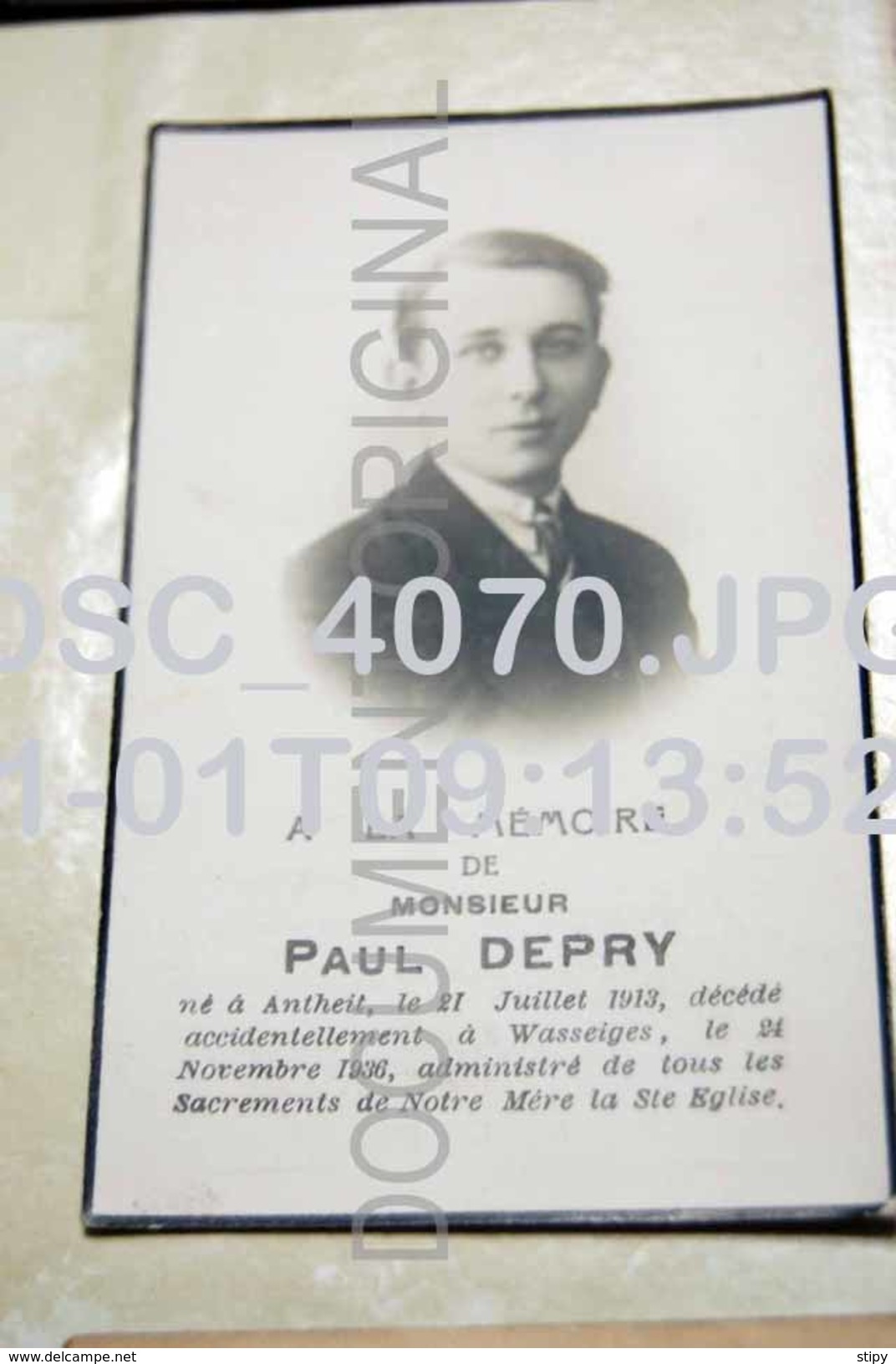 GENEALOGIE -  Paul Depry Antheit 1913  Wasseiges 1936 - Welkenraedt