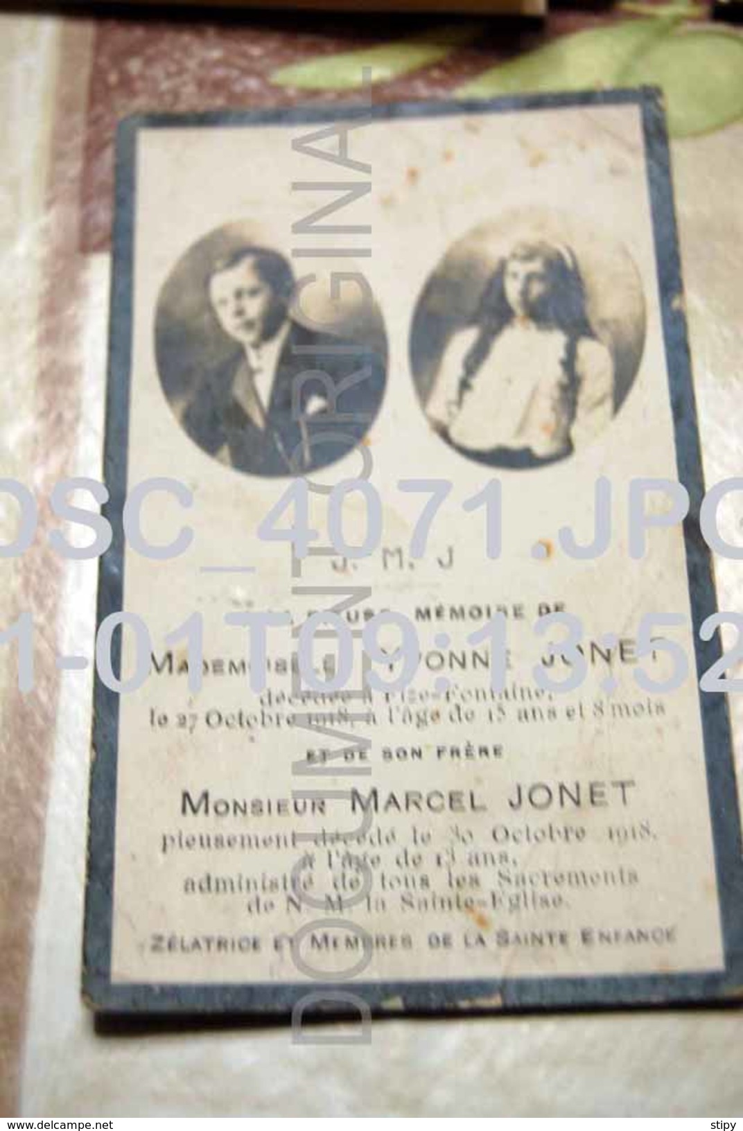 GENEALOGIE -  Yvonne Et Marcel Jonet Fize-fontaine 1918 - Villers-le-Bouillet