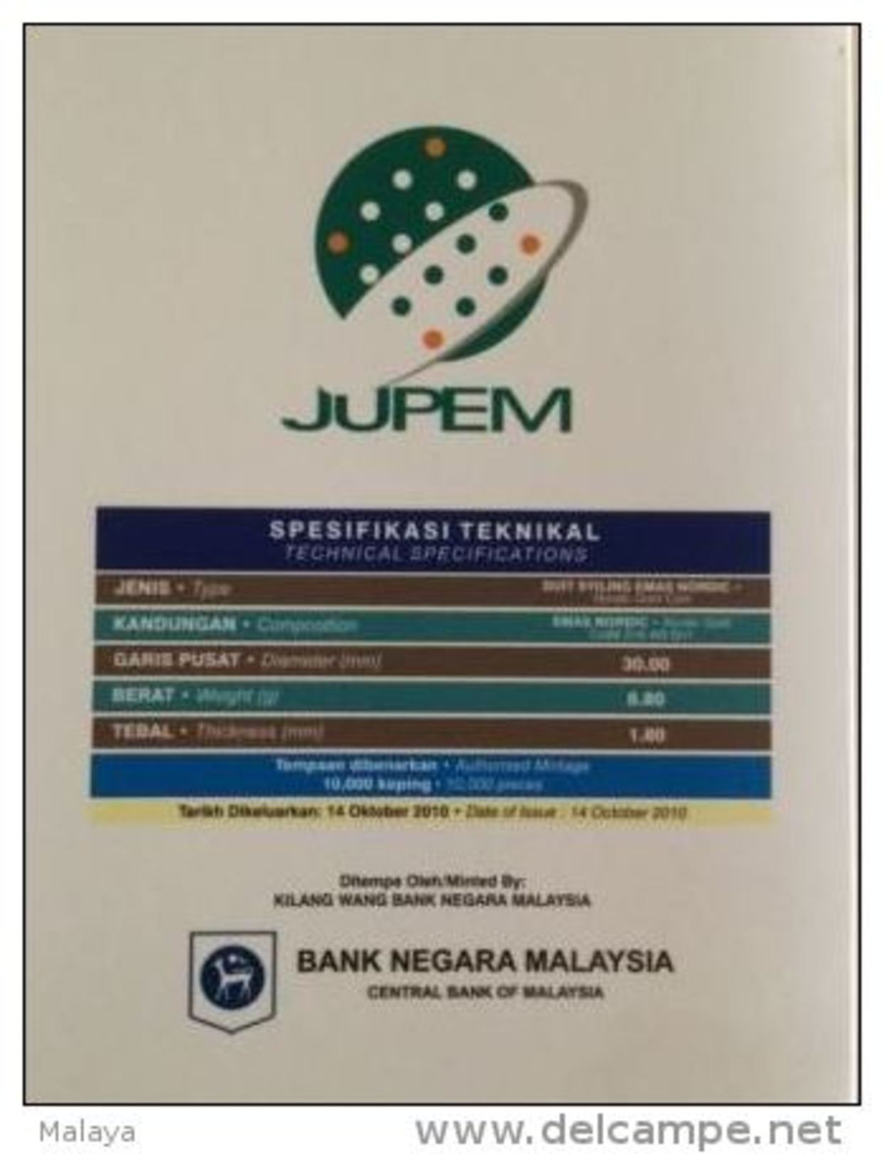 Malaysia 2010 1 Ringgit Survey And Mapping Jupem  Nordic Gold Coin BU - Malaysia